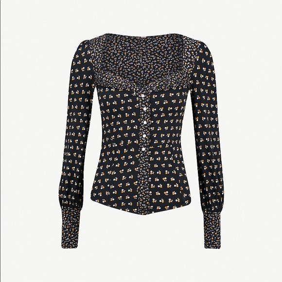 NEW FREE PEOPLE KISSIN KATE FLORAL TOP BLACK COMBO - Picture 6 of 8